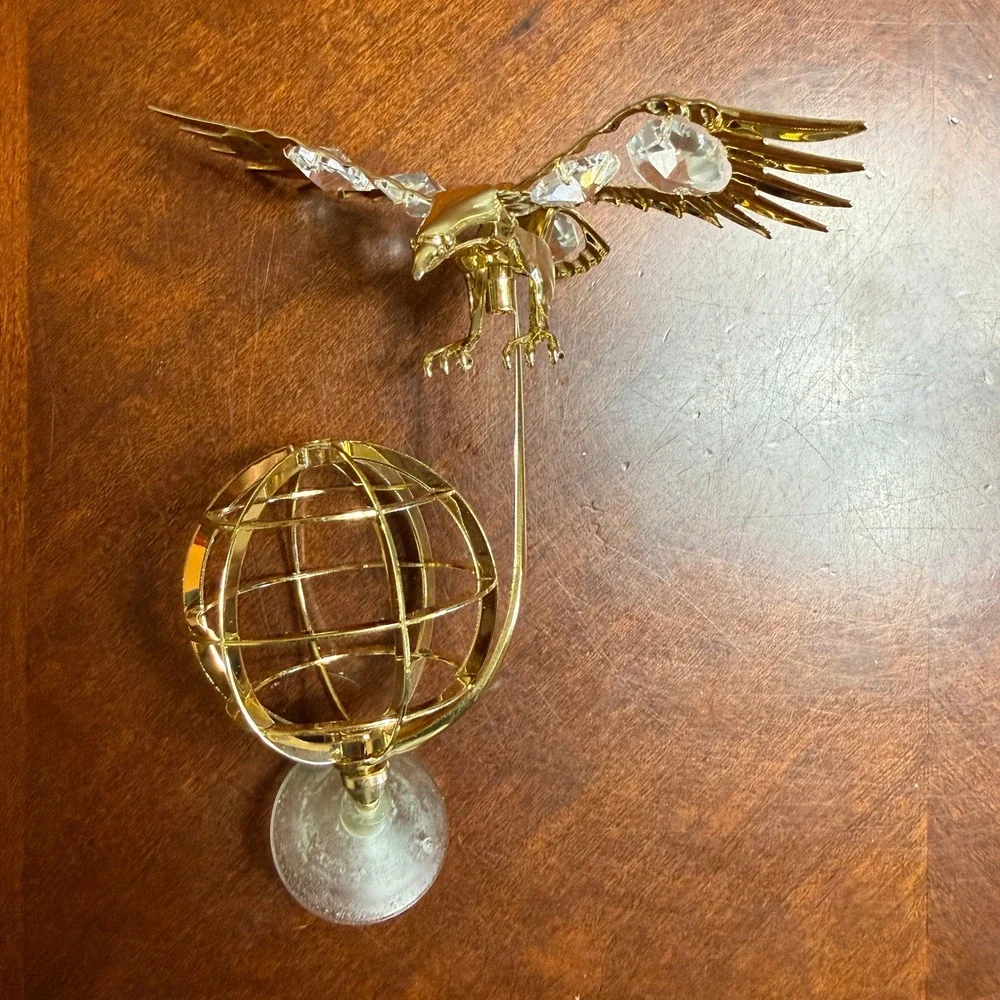 Vintage‎ 1992 Mascot Intl Gold Plated Eagle Globe Crystal Figurine Suction Cup